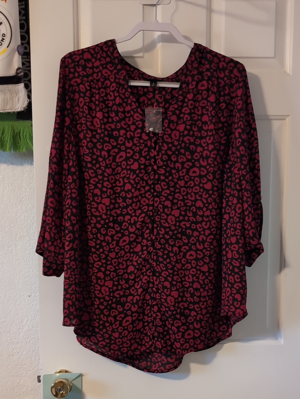 torrid Harper Black Blouse with Dark Red Leopard Print